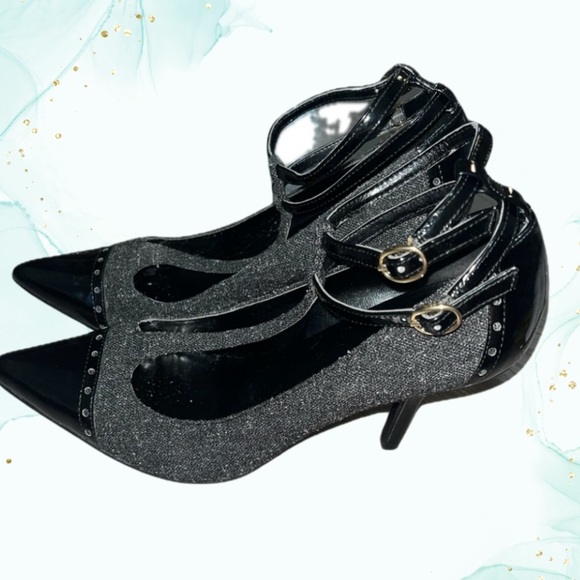 Tahari Brianna Black Patent Tip Leather T-Strap Heels, Size 8.5M - Picture 1 of 12